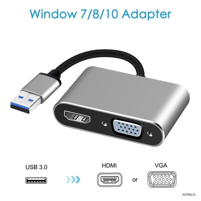 Convertisseur USB 3.0 To HDMI VGA - Noir - KOTECH