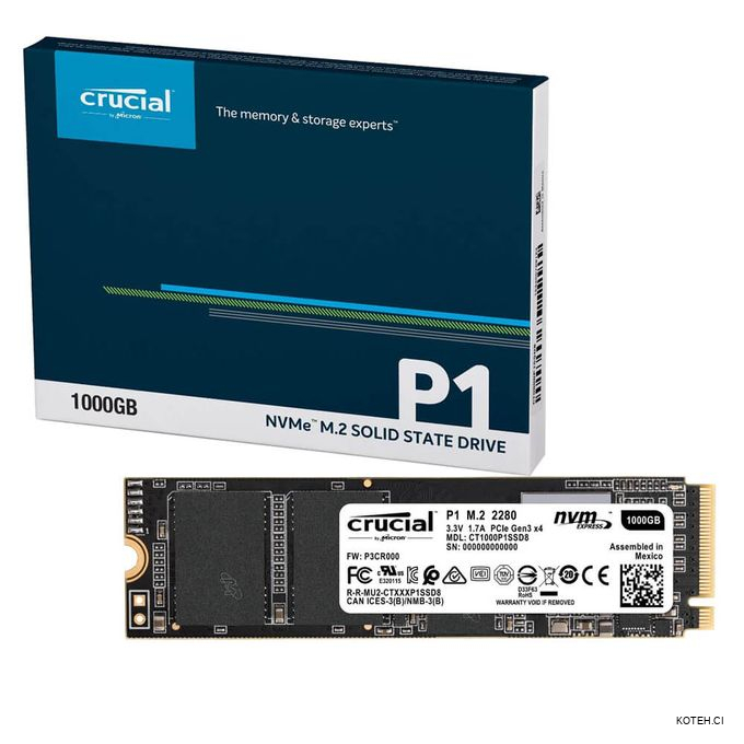 Crucial Disque SSD Crucial M.2 PCI-e X4 Nvme 1TB (1000GB) - KOTECH