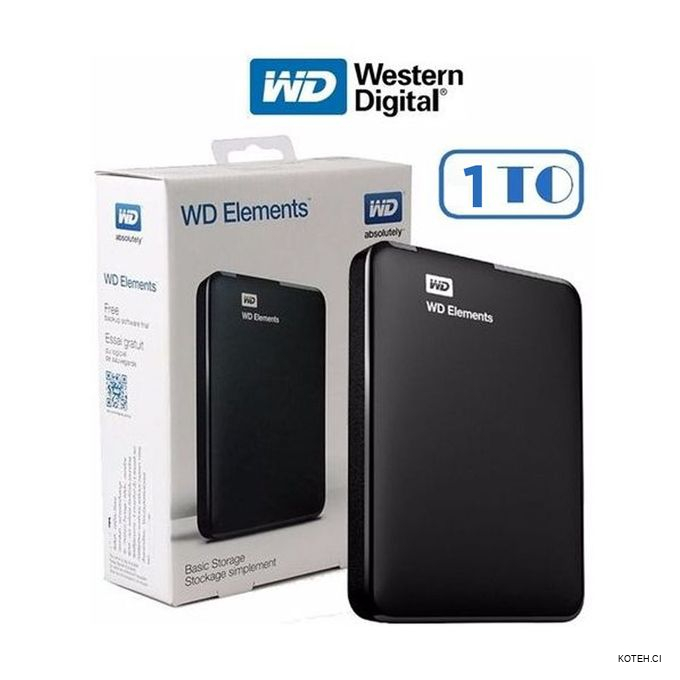 Western Digital Disque Dur Externe Portable WD 1 Terra (1000Go) - USB 3.0 -  Noir - KOTECH
