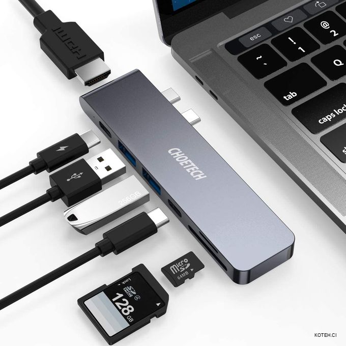 SB C Macbook Pro/Air, 7 En 2 USB C Hub Adaptateur, Thunderbolt 3