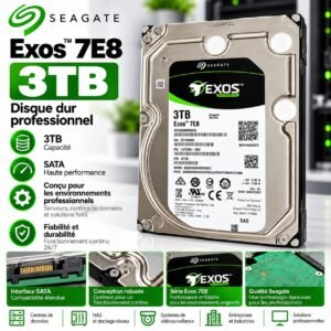 Disque dur interne 3TB Seagate Exos 7E8 , SAS, 7200 tr/min