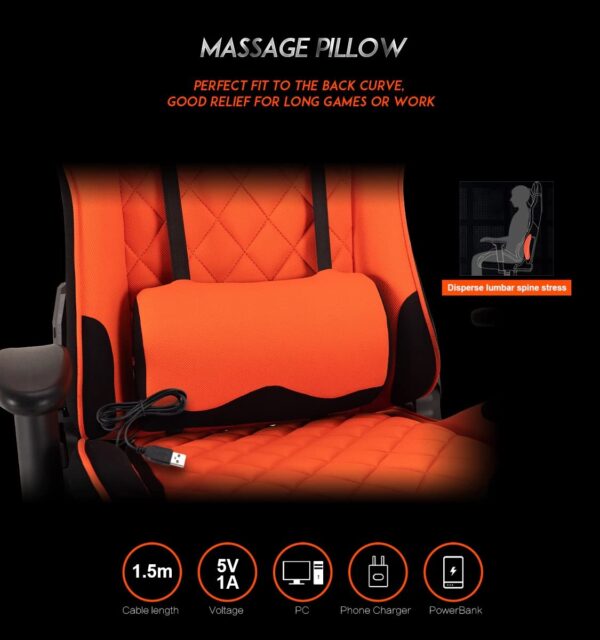 Gaming Chaise MEETION MT-CHR25 Esports Gaming Massage Orange - noir – Image 6
