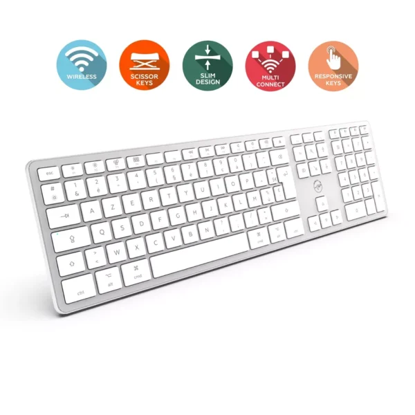 Clavier français AZERTY sans fil pour Mac – blanc et argenté – Image 2