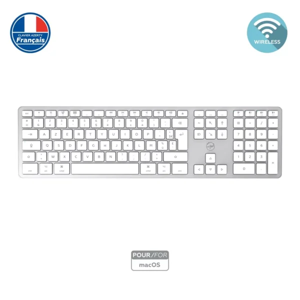 Clavier français AZERTY sans fil pour Mac – blanc et argenté