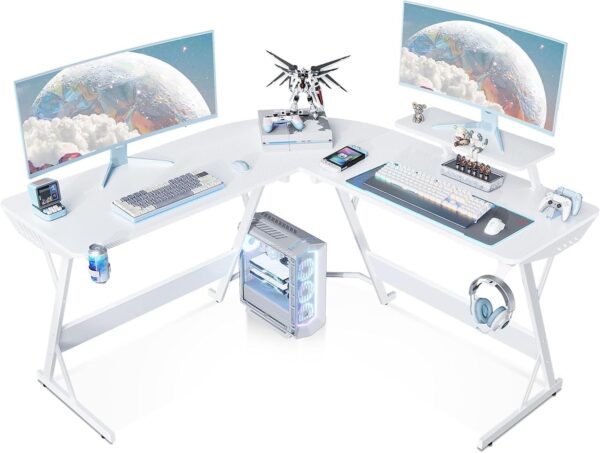 Table Gamer  Bureau d'angle  - 130 * 80 *74 cm Table en Forme L - Blanc – Image 4