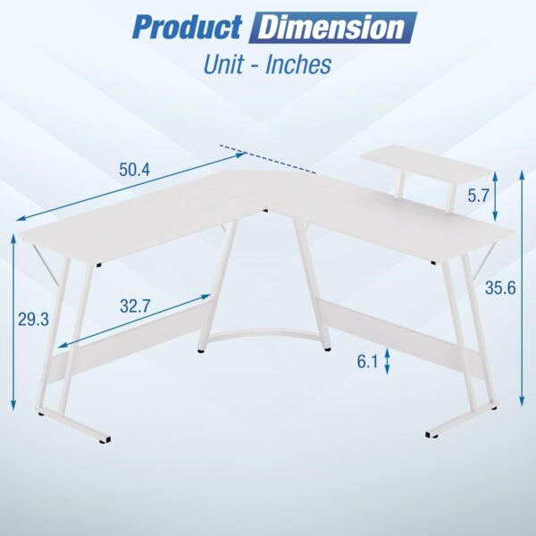 Table Gamer  Bureau d'angle  - 130 * 80 *74 cm Table en Forme L - Blanc – Image 7