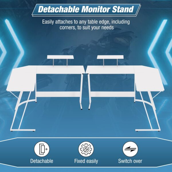 Table Gamer  Bureau d'angle  - 130 * 80 *74 cm Table en Forme L - Blanc – Image 5