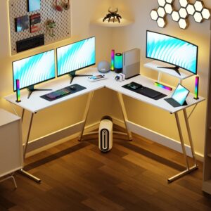 Table Gamer  Bureau d'angle  - 130 * 85* 74 cm Table en Forme L - Blanc