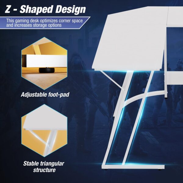 Table Gamer  Bureau d'angle  - 130 * 80 *74 cm Table en Forme L - Blanc – Image 6