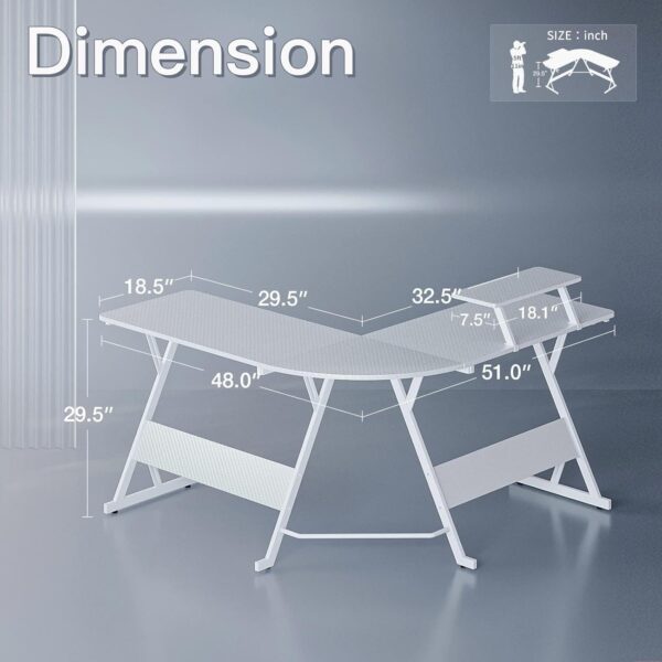 Table Gamer  Bureau d'angle  - 130 * 80 *74 cm Table en Forme L - Blanc – Image 2