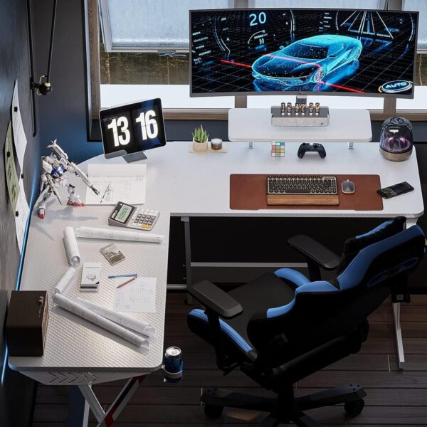 Table Gamer  Bureau d'angle  - 130 * 80 *74 cm Table en Forme L - Blanc – Image 3