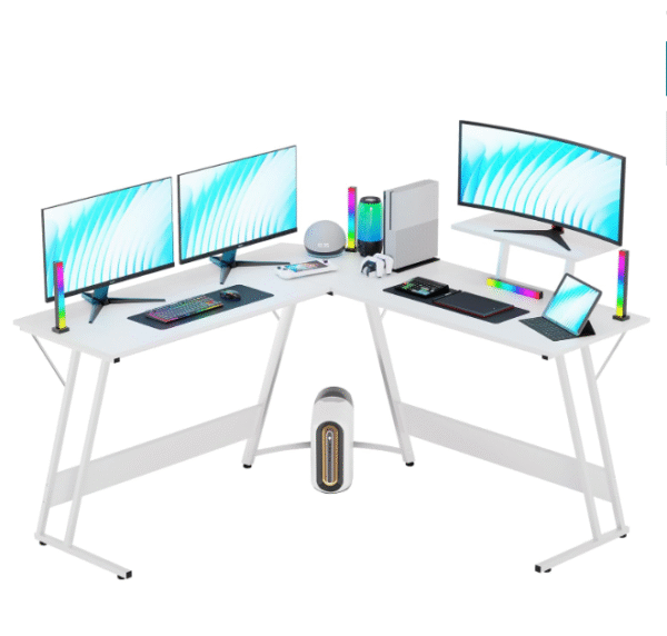 Table Gamer  Bureau d'angle  - 130 * 80 *74 cm Table en Forme L - Blanc