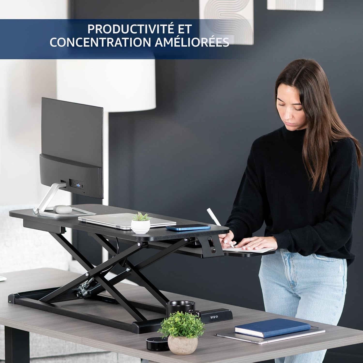 Deskpro Table Bureau Debout Ergonomique En Hauteur t Plate-forme de Travail- noir – Image 4