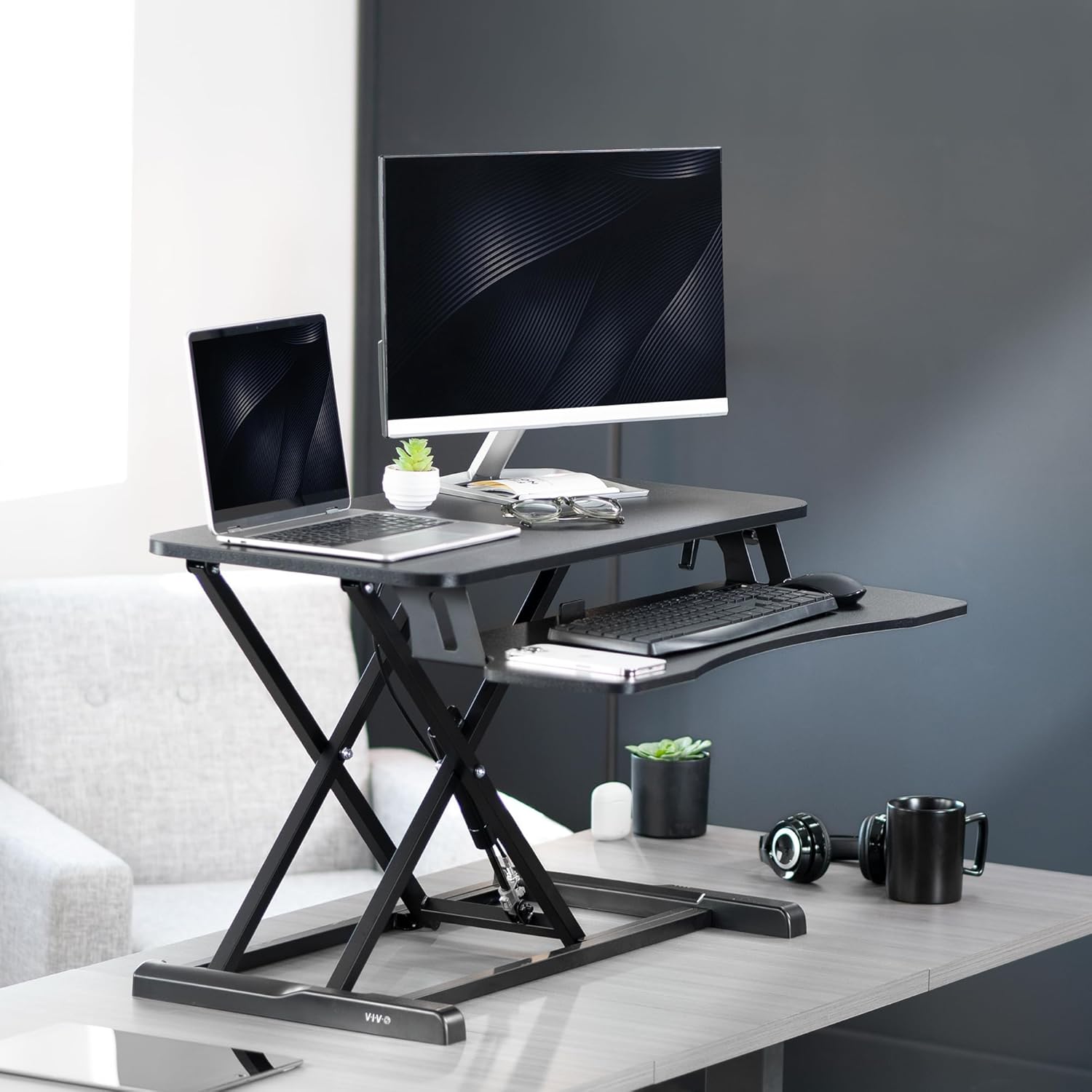 Deskpro Table Bureau Debout Ergonomique En Hauteur t Plate-forme de Travail- noir – Image 6
