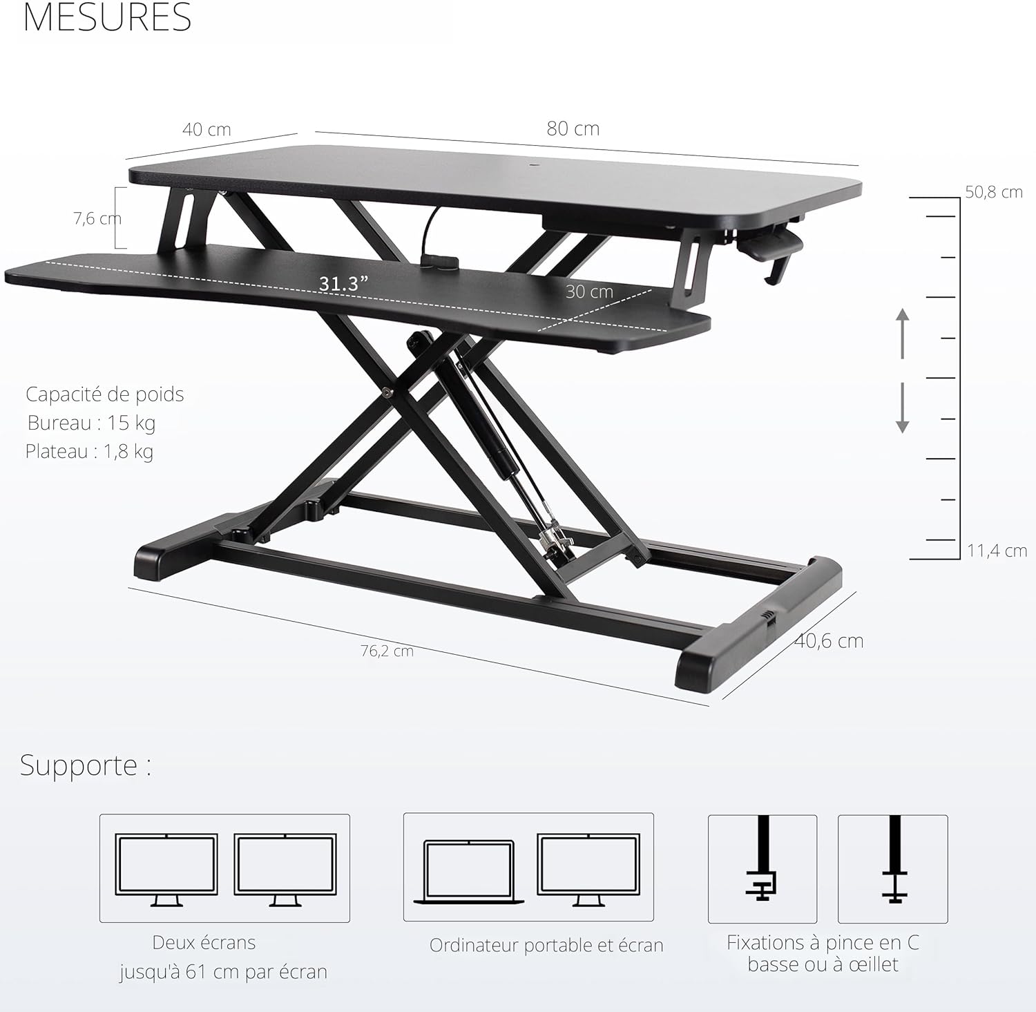 Deskpro Table Bureau Debout Ergonomique En Hauteur t Plate-forme de Travail- noir – Image 5