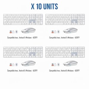 Combo Clavier Souris Sans Fil Bluetooth & USB – Clavier Numérique – Pack 10 pièces