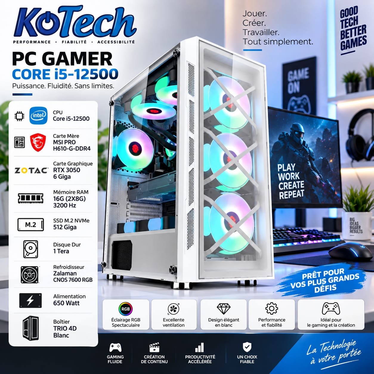 Gamer  Core I5-12500 / RTX 3050 - 6Giga /  16G ram