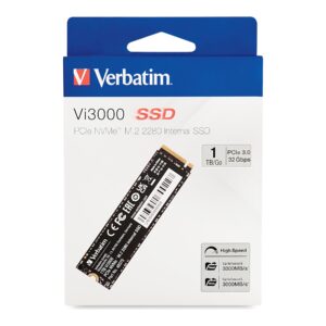 Disque SSD Interne Verbatim Vi3000 NVMe M.2 SSD 1TB PCIe Gen 3, Jusqu’à 3100 Mo/s