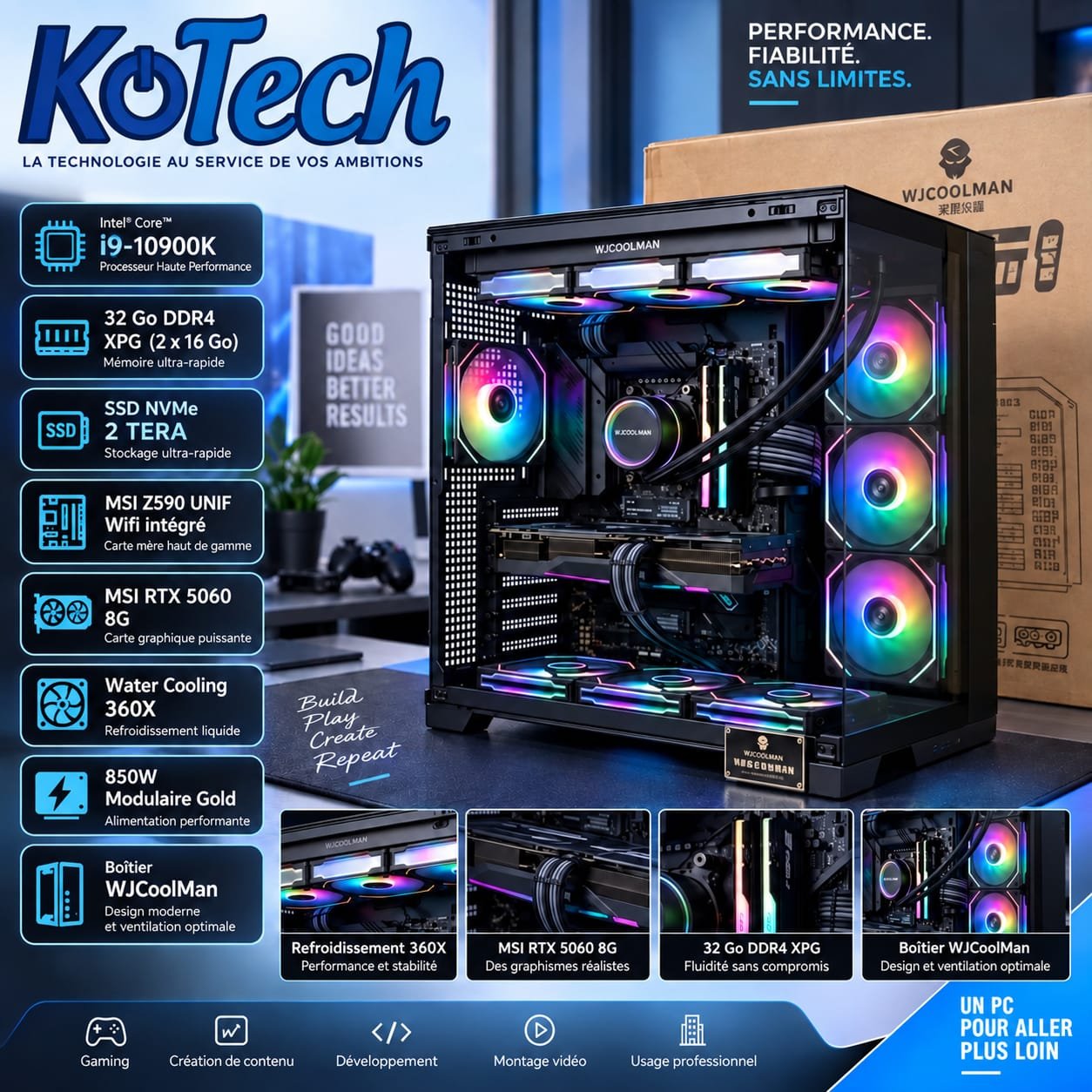Gamer core i9-10900K / RTX 5060 – 8Giga / 32G DDR4 ( 16G x 2 ) / 2 TERA nvme