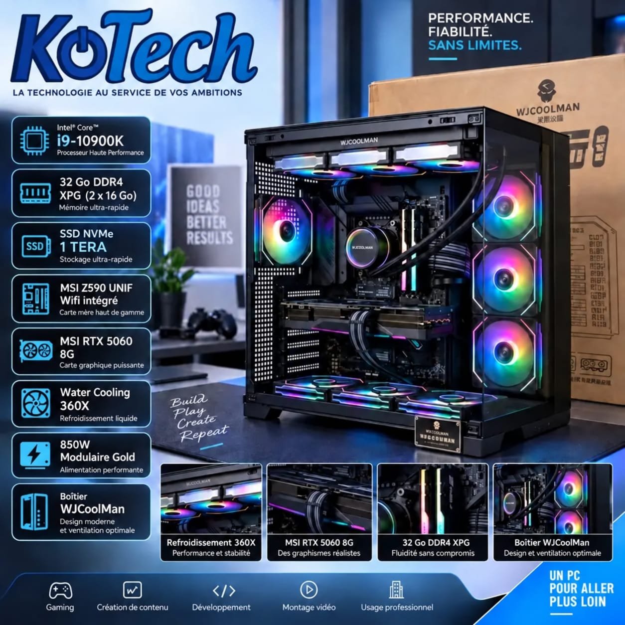 Gamer core i9-10900K / RTX 5060 – 8Giga / 32G DDR4 ( 16G x 2 ) / 1 TERA nvme
