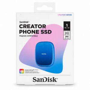 Disque SSD SanDisk Creator Phone 1TB, compatible MagSafe, vitesses de lecture jusqu'à 1 000 Mo/s**, capture vidéo 4K ProRes 60 i/s, IP65