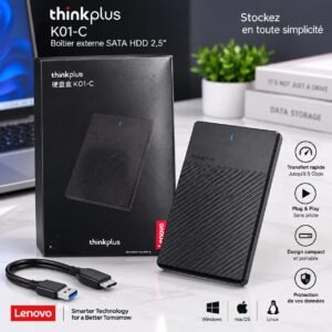 Boitier vide HDD/SSD Lenovo Thinkplus K01-C | USB 3.0, 2.5 Pouces, Interface SATA