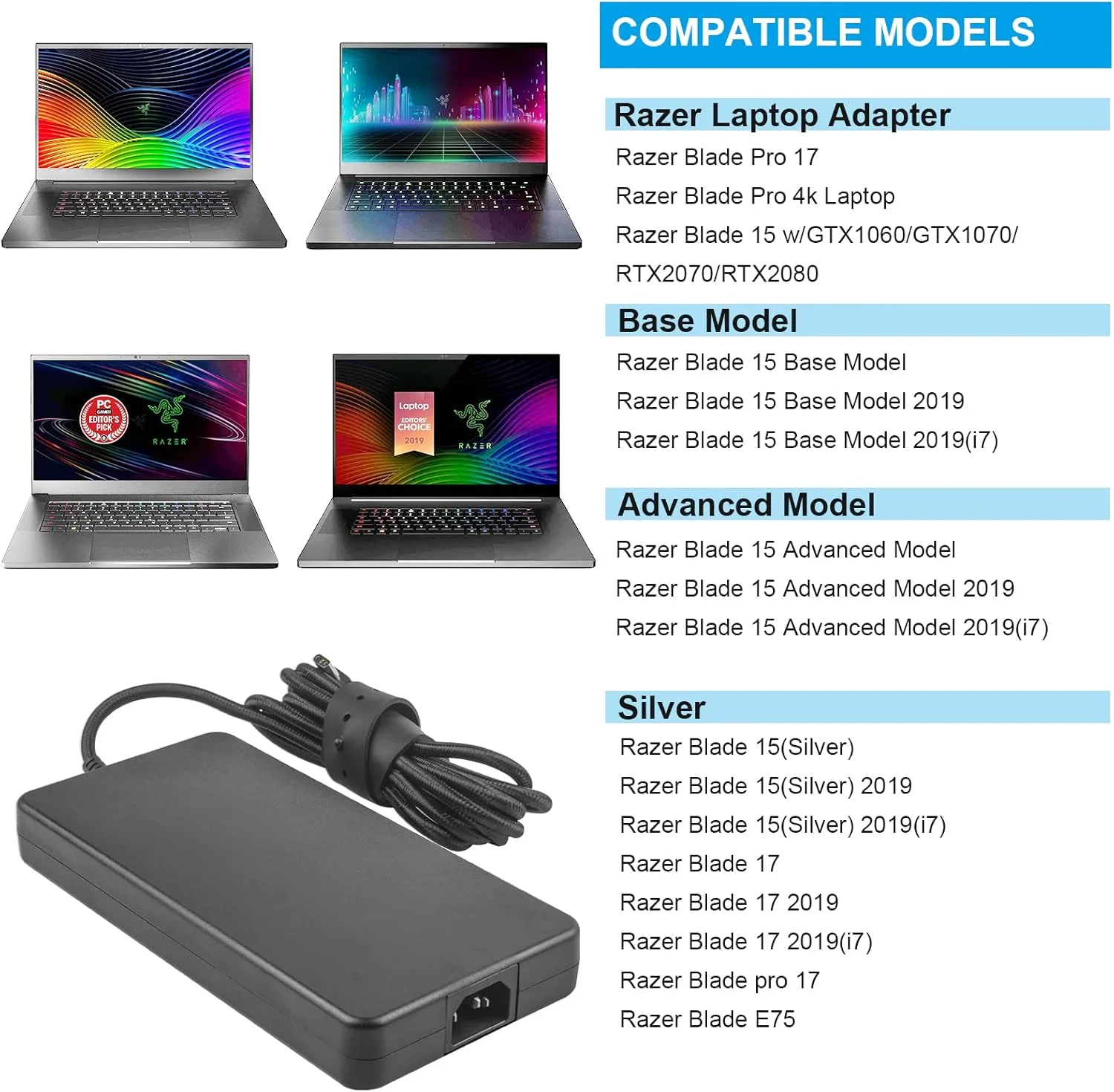 Chargeur Razer 230W 19,5V 11,8A, connecteur 3 broches magnétique – Image 5