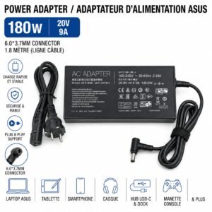 Chargeur Asus 180W - 20V 9A  Connecteur 6.0 x 3.7 mm