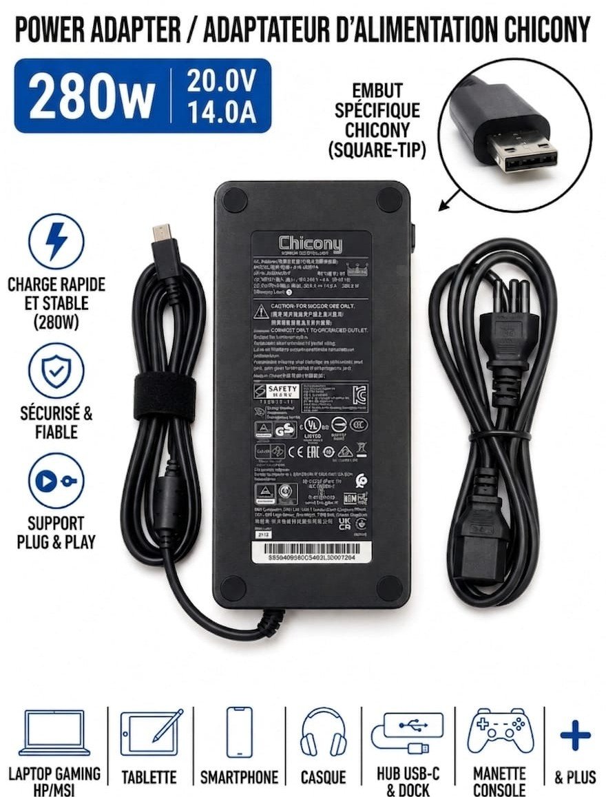 Chargeur PC portable Gaming 280W 20V 14A