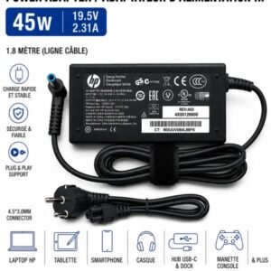 Chargeur HP 45W 19,5V 2,31A / 4.5*3.0MM