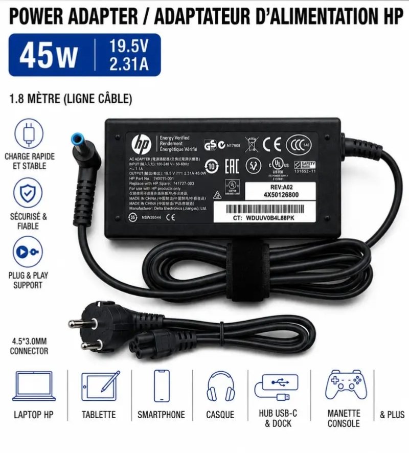 Chargeur HP 45W 19,5V 2,31A / 4.5*3.0MM