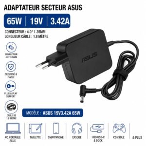 Chargeur PC ASUS 65W, 19V 3.42A - 4.0×1.35mm
