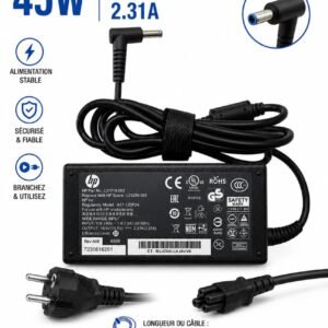 Chargeur HP 45W pour Ordinateur Portable,, 19,5V 2,31A - 4,5 × 3,0 mm