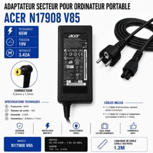 Chargeur Acer 65W 19V 3,42A - 5,5 × 1,7 mm