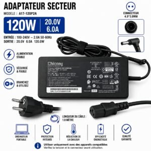 Chargeur Msi 120W 20V 6A - 4.5×3.0mm