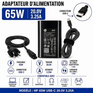 Chargeur HP 65W USB-C 20V 3,25A