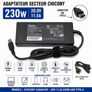 Chargeur Msi 230W 20V 11,5A USB PC Portable