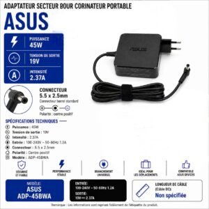 Chargeur ASUS 45W, 19V 2,37A,Pour Pc /Connecteur DC 5,5MM × 2,5 MM