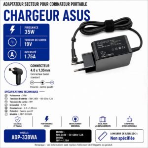 Chargeur ASUS 35W 19V 1,75A, Connecteur Dc 4,0MM × 1,35MM,