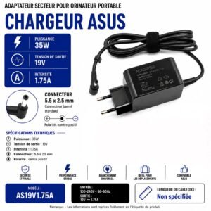 Chargeur ASUS 35W 19V 1,75A, Pour Pc Connecteur Dc 5.5× 2.5MM