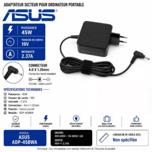 Chargeur  ASUS 45W, 19V 2,37A,Pour Pc Connecteur Dc  4.0 × 1.35MM
