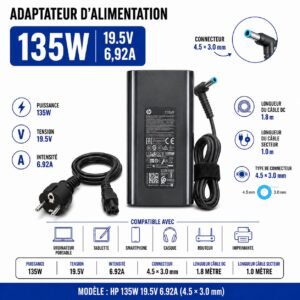 Chargeur HP 135W, 19,5V 6,92A,Pour Pc Dc connecteur 4,5 × 3,0 mm