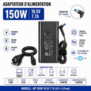 Chargeur HP 150W, 19,5V 7,7A, connecteur 4,5 × 3,0 mm