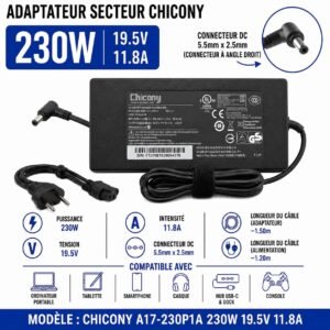 Chargeur MSI  230W 19.5V 11.8A, Connecteur Dc 5.5 × 2.5 mm