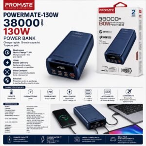 Power Bank 130W 38000 mAh Promate Mate-,  Charge Rapide, USB-C