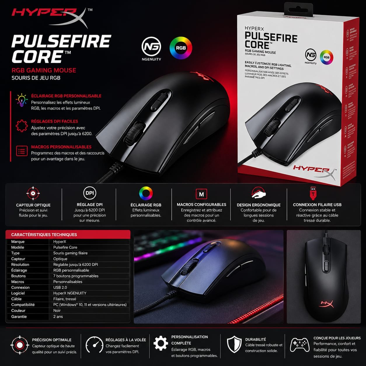 Souris Gaming HyperX Pulsefire , Filaire USB