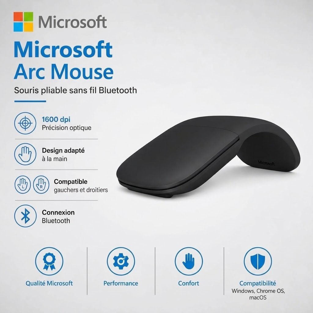 Souris  Microsoft Surface Arc  Bluetooth , Noir