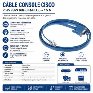 Câble Console  RJ45 vers DB9 Femelle 1,5 m