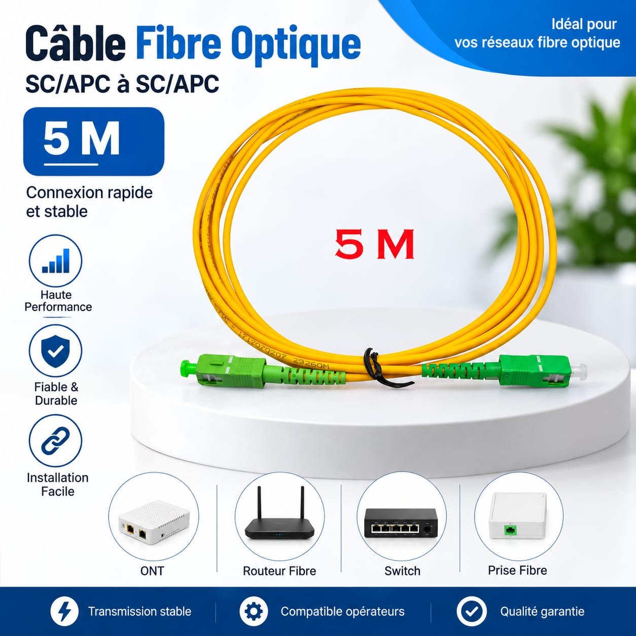 Câble Fibre Optique 5M SC/APC vers SC/APC