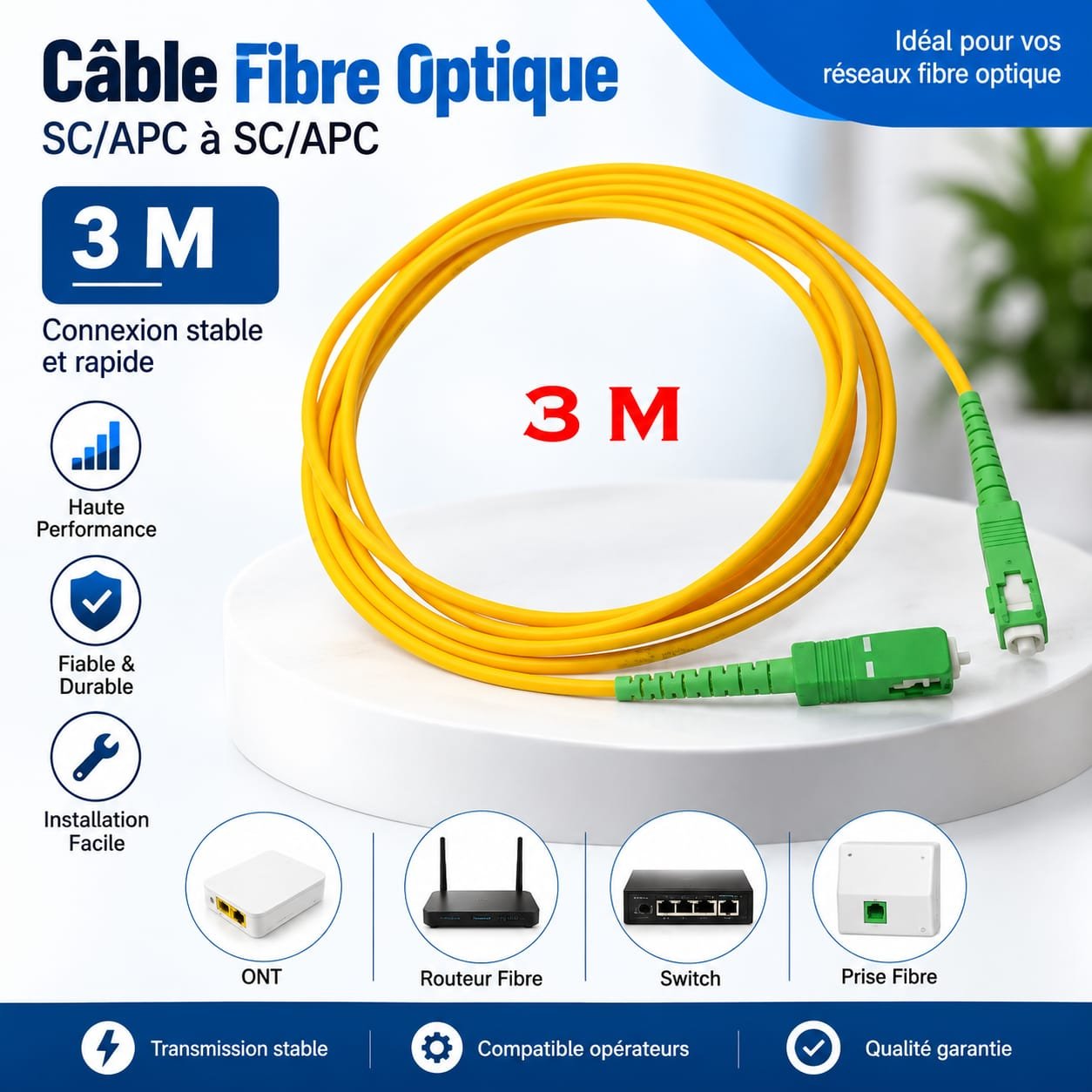Câble Fibre Optique 3M  SC/APC